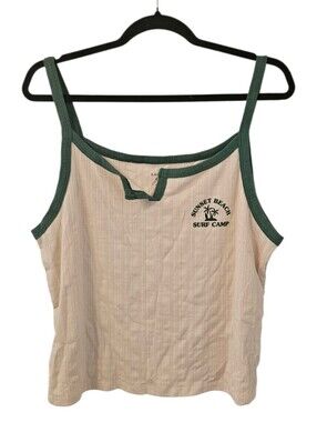 Cream and White American Eagle Outfitters Women's Notch Neck Ringer Cami